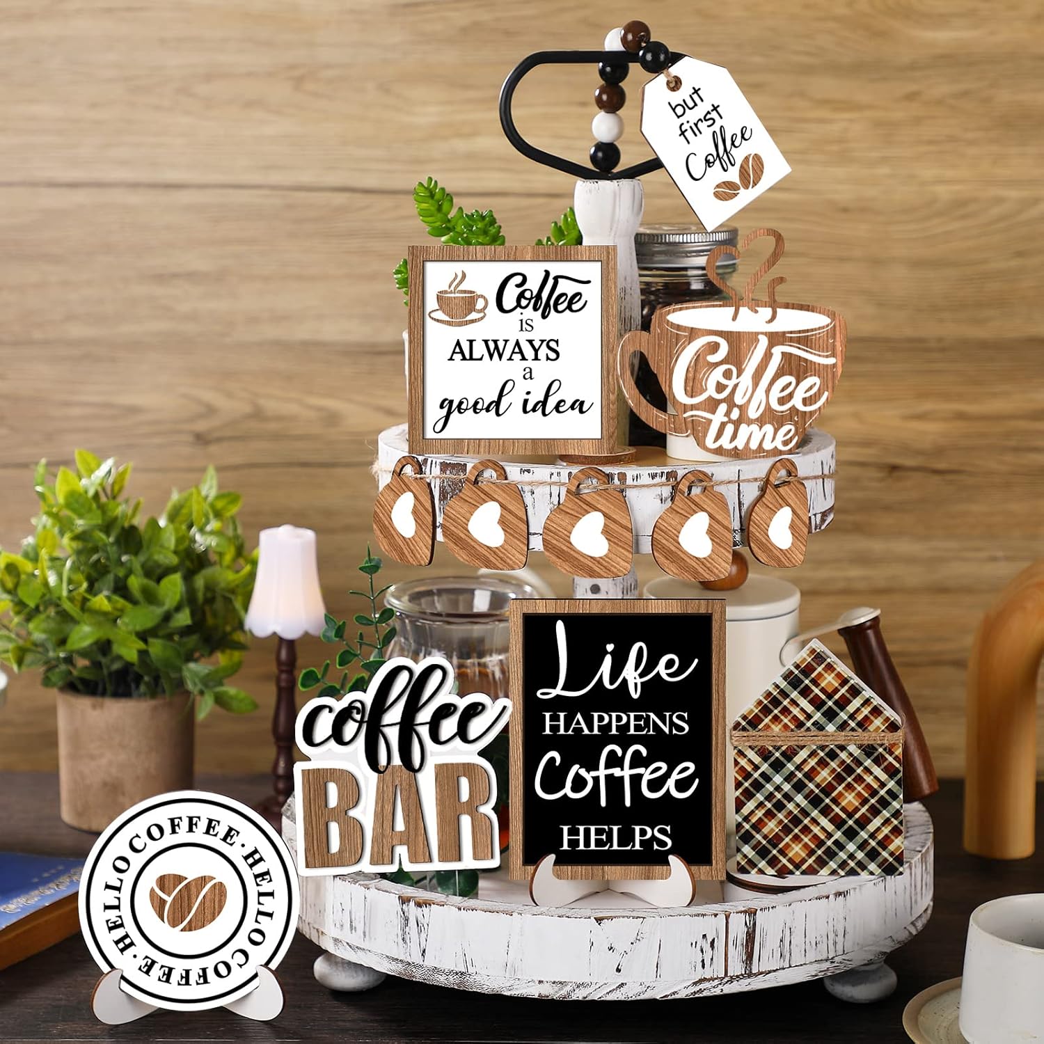 FairySandy 11 Pcs Tiered Tray Decor Farmhouse Set, Delicious Coffee image 2
