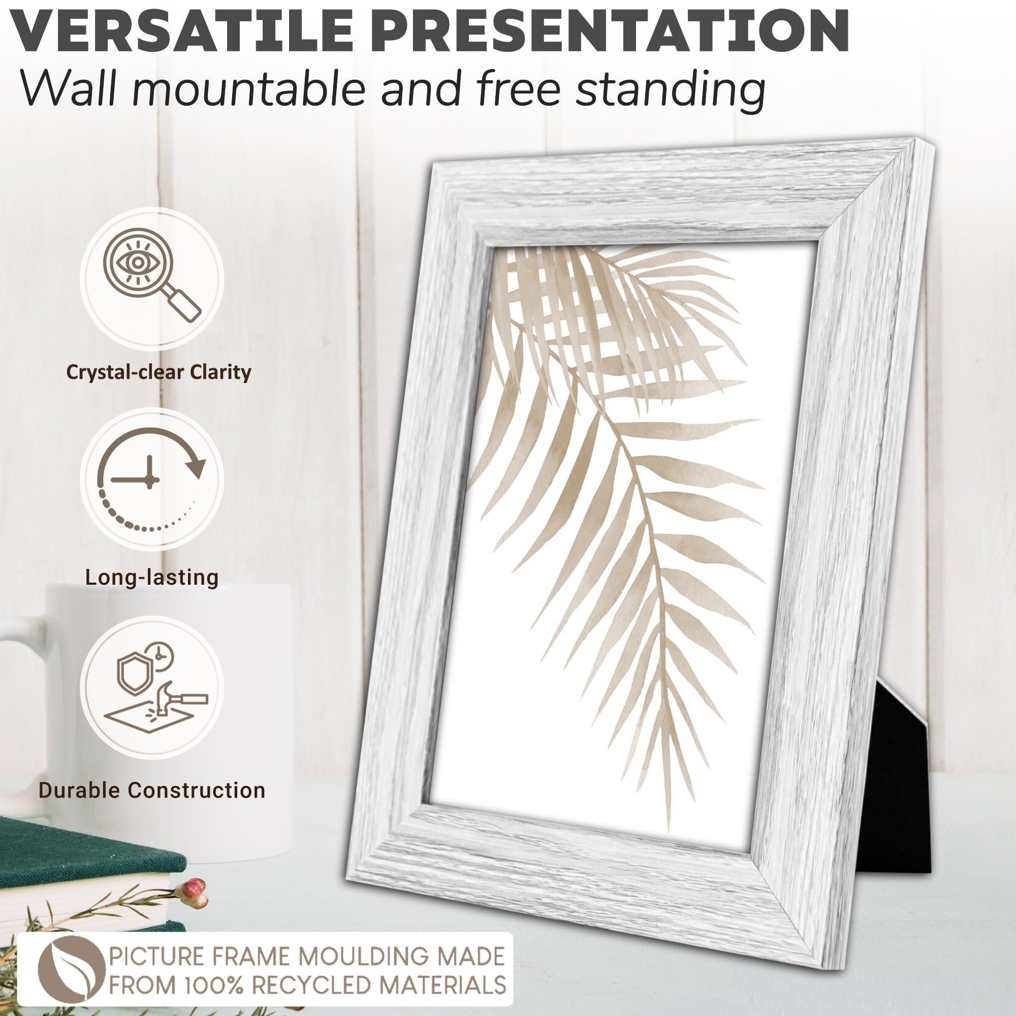Picture Frame 7 x 5, Light Grey, Freestanding and Wall Mountable, 13 x 18 cm, 7x5 Picture Frames, Grey 5x7 Photo Frames - Image 3