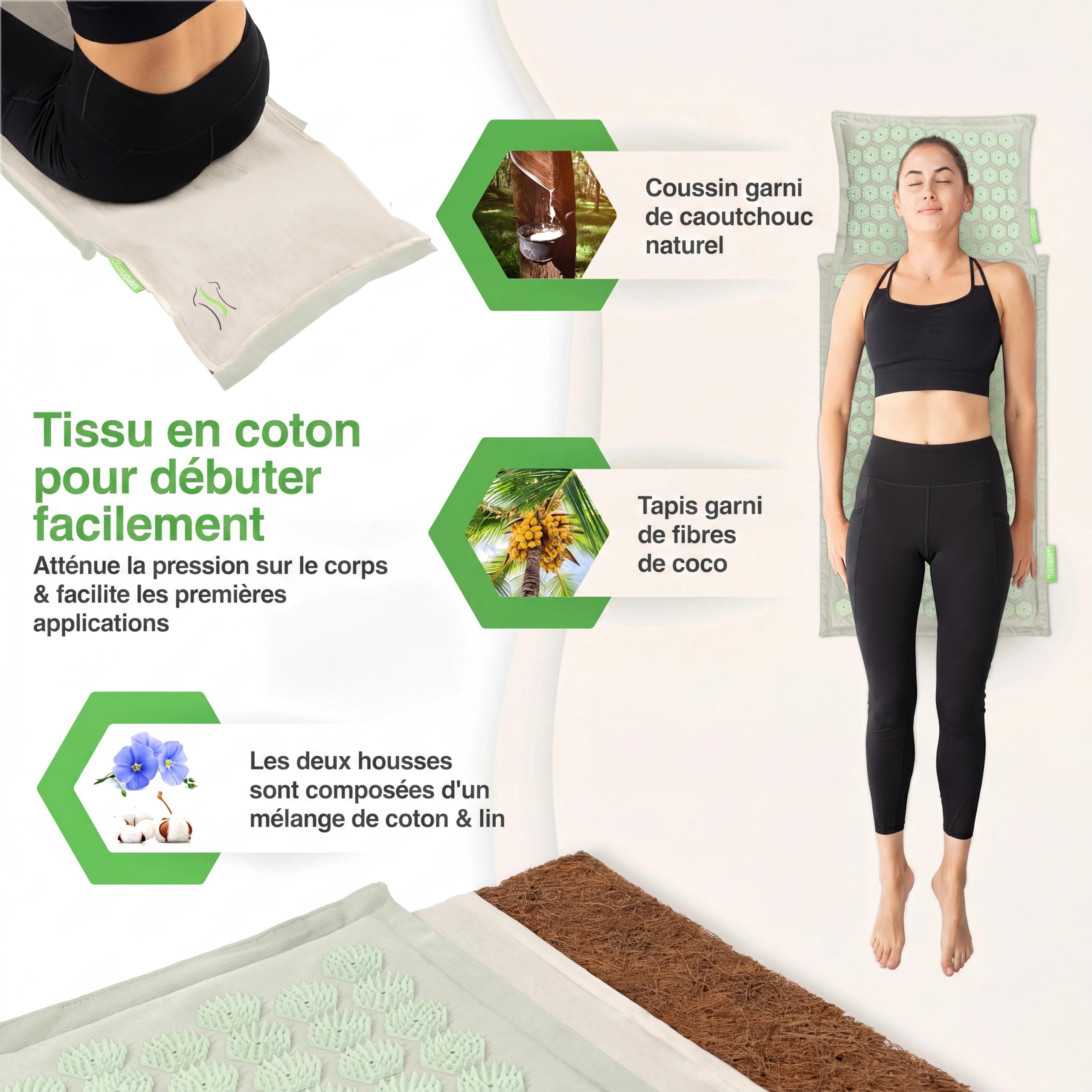 BACKLAxx ® Tapis Acupression | Tapis Massage Dos Pour Détente Du Dos, Nuque Et Épaules | Tapis-Fleur Champ De Fleurs Acupression Contre Tensions | Avec Coussin-Acupression, Tissu Et Sac