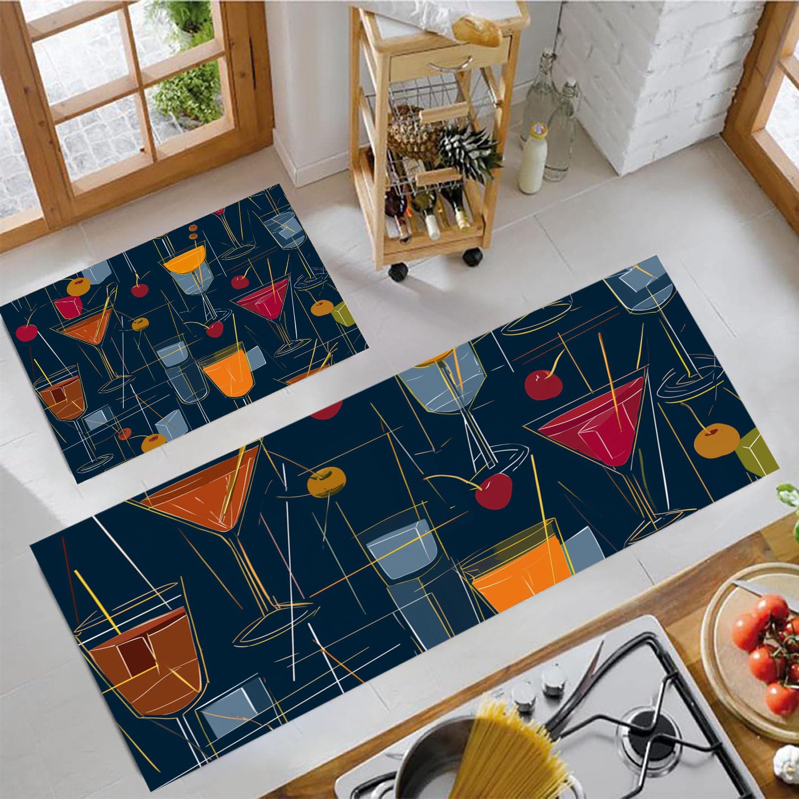 Tapis de cuisine anti-fatigue bleu foncé | Solution sol glissant lavable
