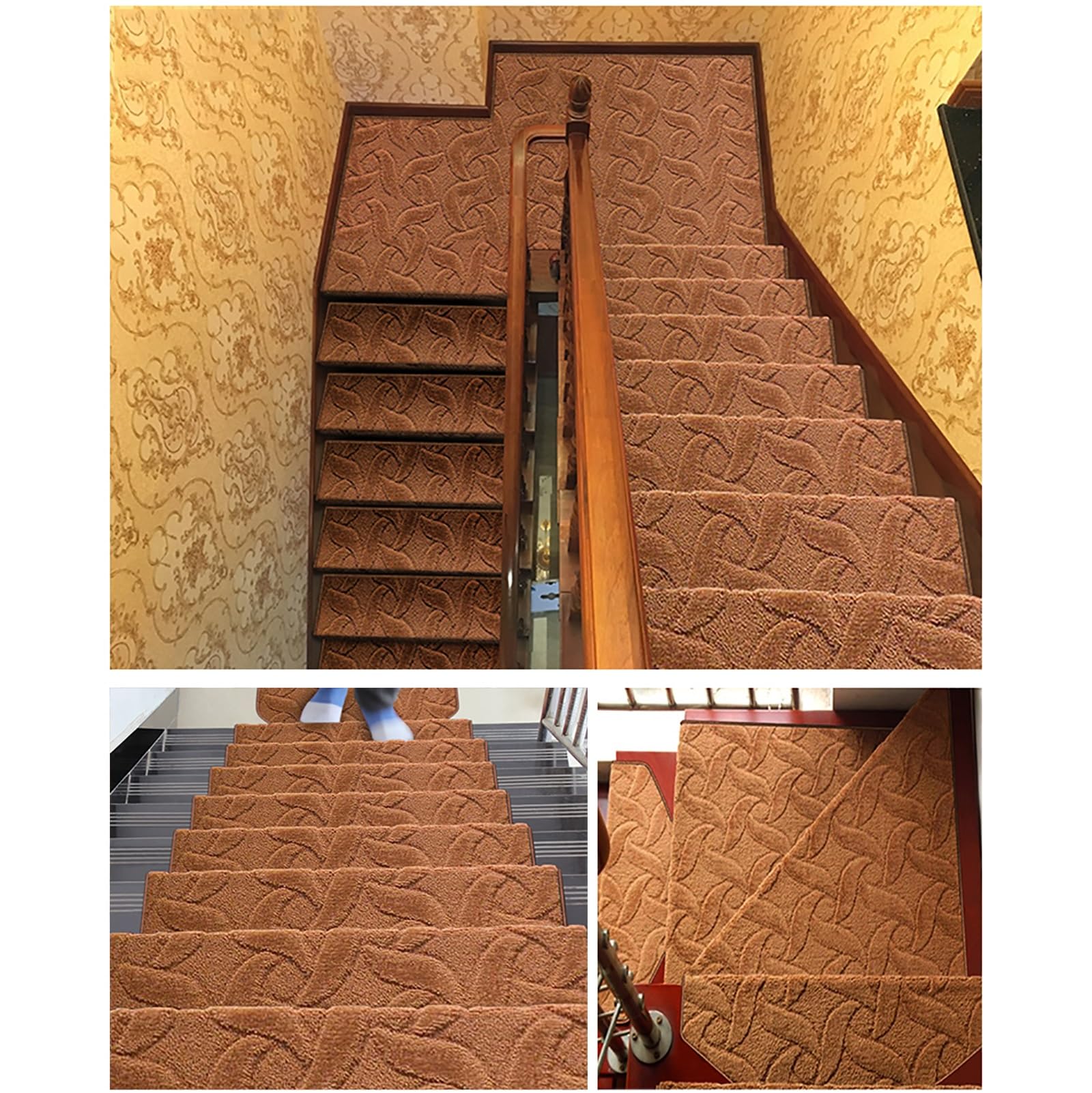 Alfombra autoadhesiva para escaleras, 3 unidades, antideslizante y de reducción de ruido, para peldaños de madera, alfombra de interior sin pegamento