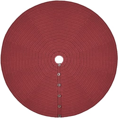 Falda de árbol de Navidad de punto acanalado de 36 pulgadas con botones de roble, borgoña