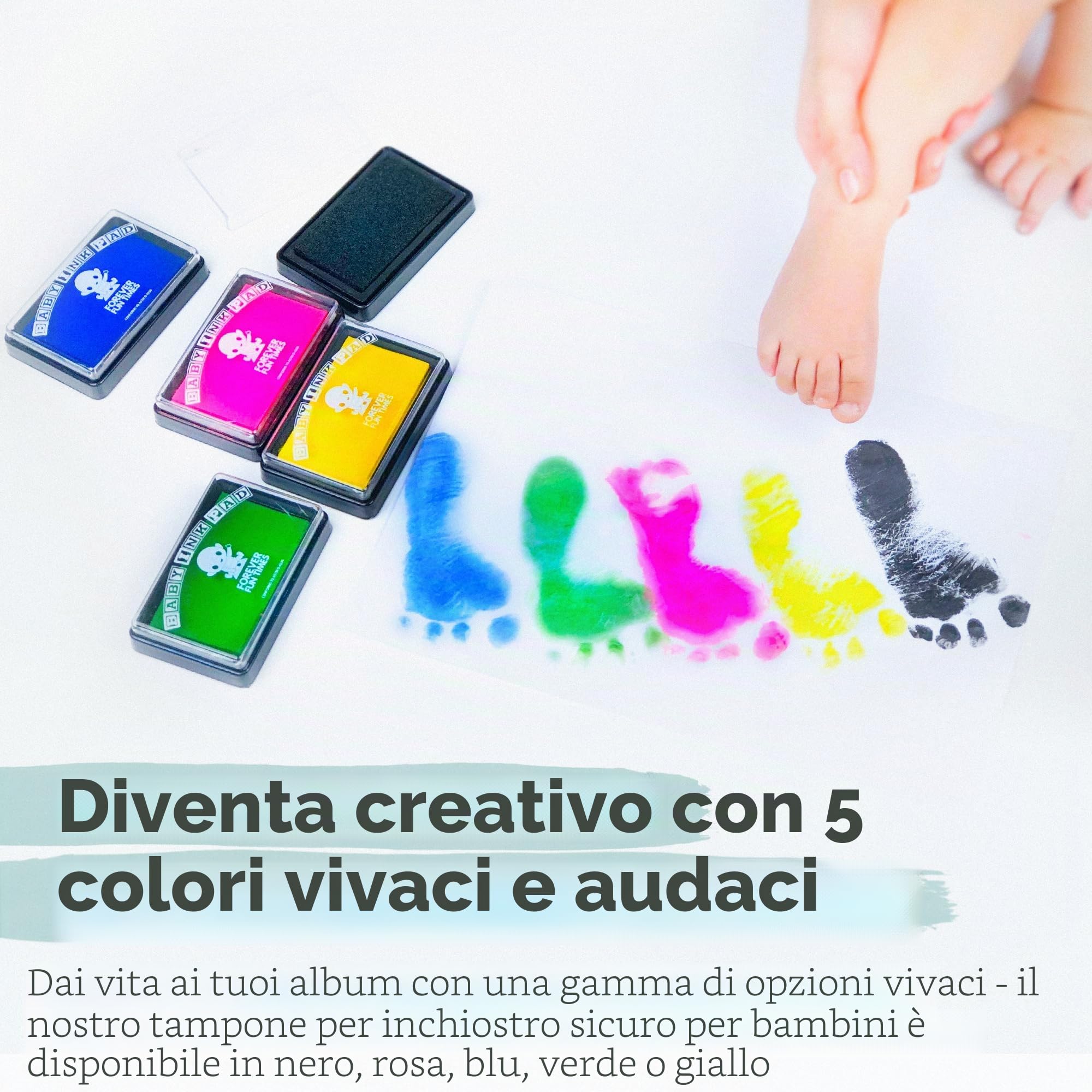 Kit impronte bambini e kit impronte neonati Puliti e Sicuri di Forever Fun Times | Centinaia di impronte con un tampone di inchiostro sicuro per bambini | Facile da pulire e adatto a qualsiasi carta
