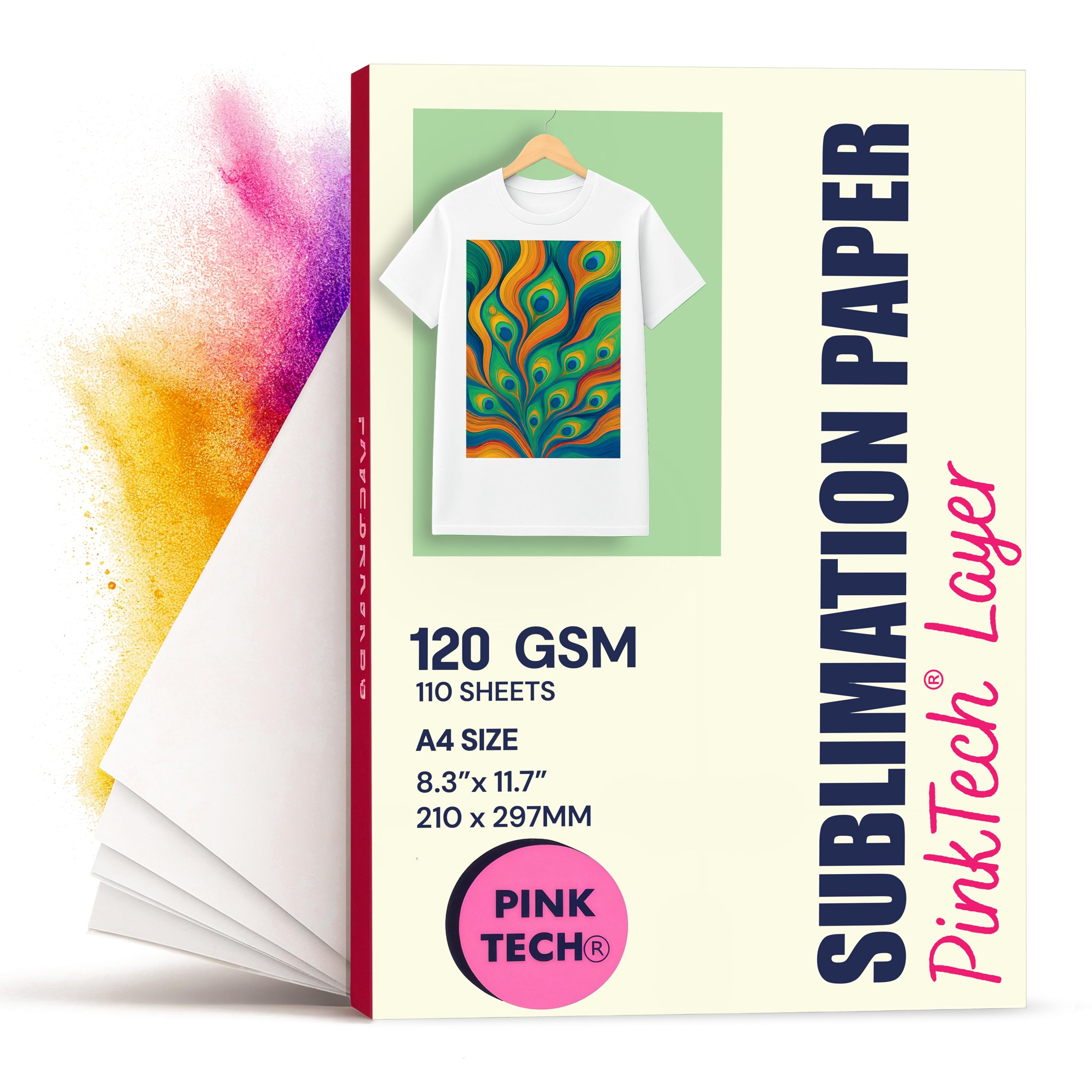 Hayes 110 Sheets Sublimation Paper 8.5x11 Inch Letter Size | 120gsm Heat Transfer Paper for Inkjet Printers | Use on Mugs, T-Shirts, Light Fabrics |