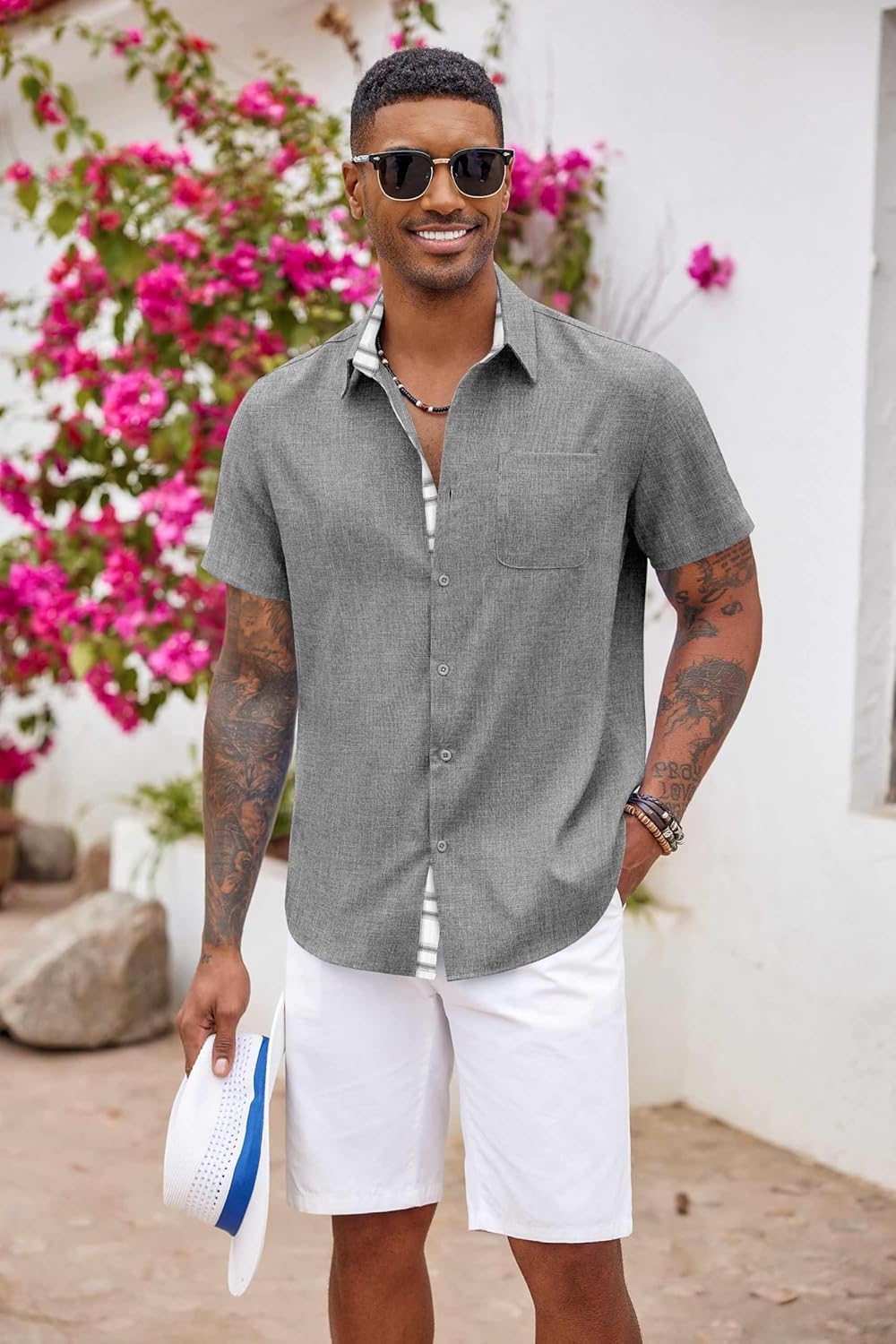 COOFANDY Men's Button Down Shirts Short Sleeve Casual Summer Beach... - Picture 160 of 180