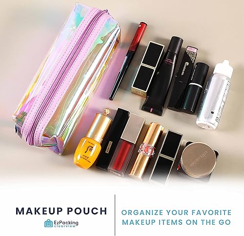 Miniatura 7 de EzPacking - Bolsa de maquillaje transparente holográficalindo organizador de cosméticos iridiscentesoporte para lápices de mujer brillante para la
