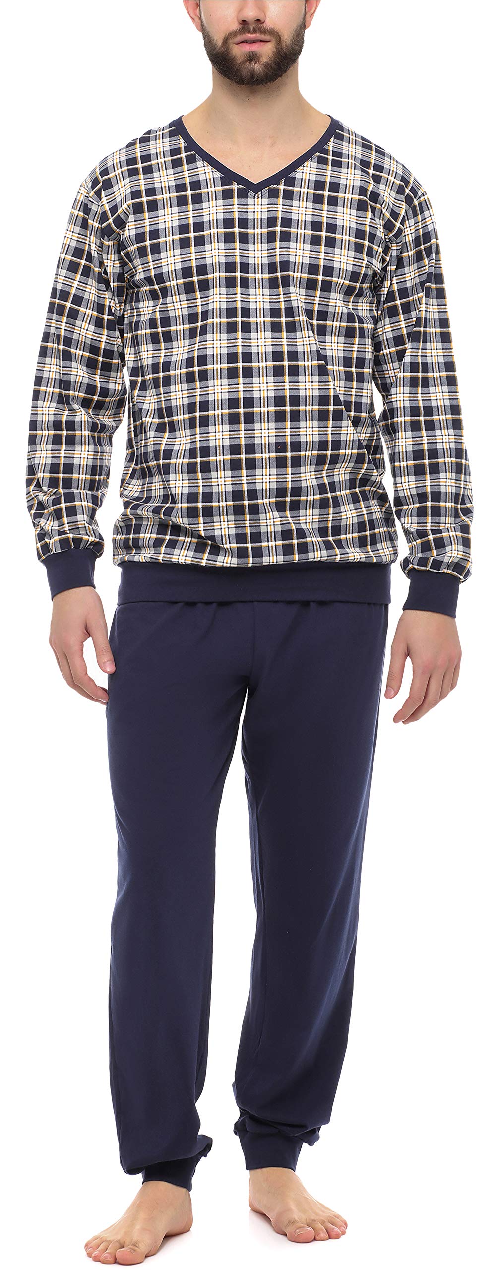 Timone Herren Schlafanzug Lang mit Bündchen aus Baumwolle Nightwear Set TI30-107