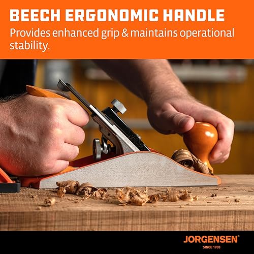 Miniatura 8 de JORGENSEN Cepillo de madera No.4 de 10 pulgadas, cepillo manual para carpintería, cepillo alisador profesional para recortar, manualidades - cepillo