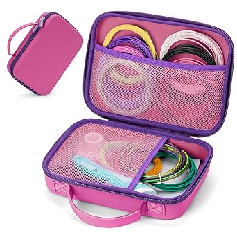 3D Pen Case for Scrib3d P1 Advanced, 3D Doodler Pro Flow, MYNT3D Super Professional Printing, PIKA3D PRO, Extra Mesh Pocket Fit PLA Filament, Stencil Book and Project Guide, Pink PurpleBox Only