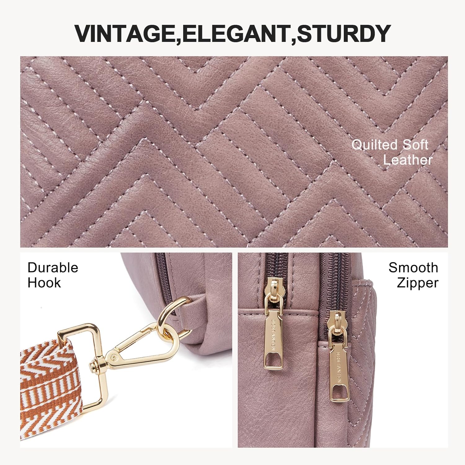 BOSTANTEN Sling Bag Quilted Crossbody Bags for Women Cross Body Purse Leather Fanny Pack with Adjustable Guitar Strap - Image 5