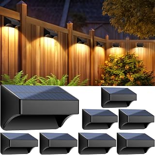 8-Pack Solar Outdoor Fence Lights, IP65 Waterproof Solar Powered Deck Lights Warm White, Cool White & RGB, Black Outside Solar Step Lights for Patio Yard Wall Fence