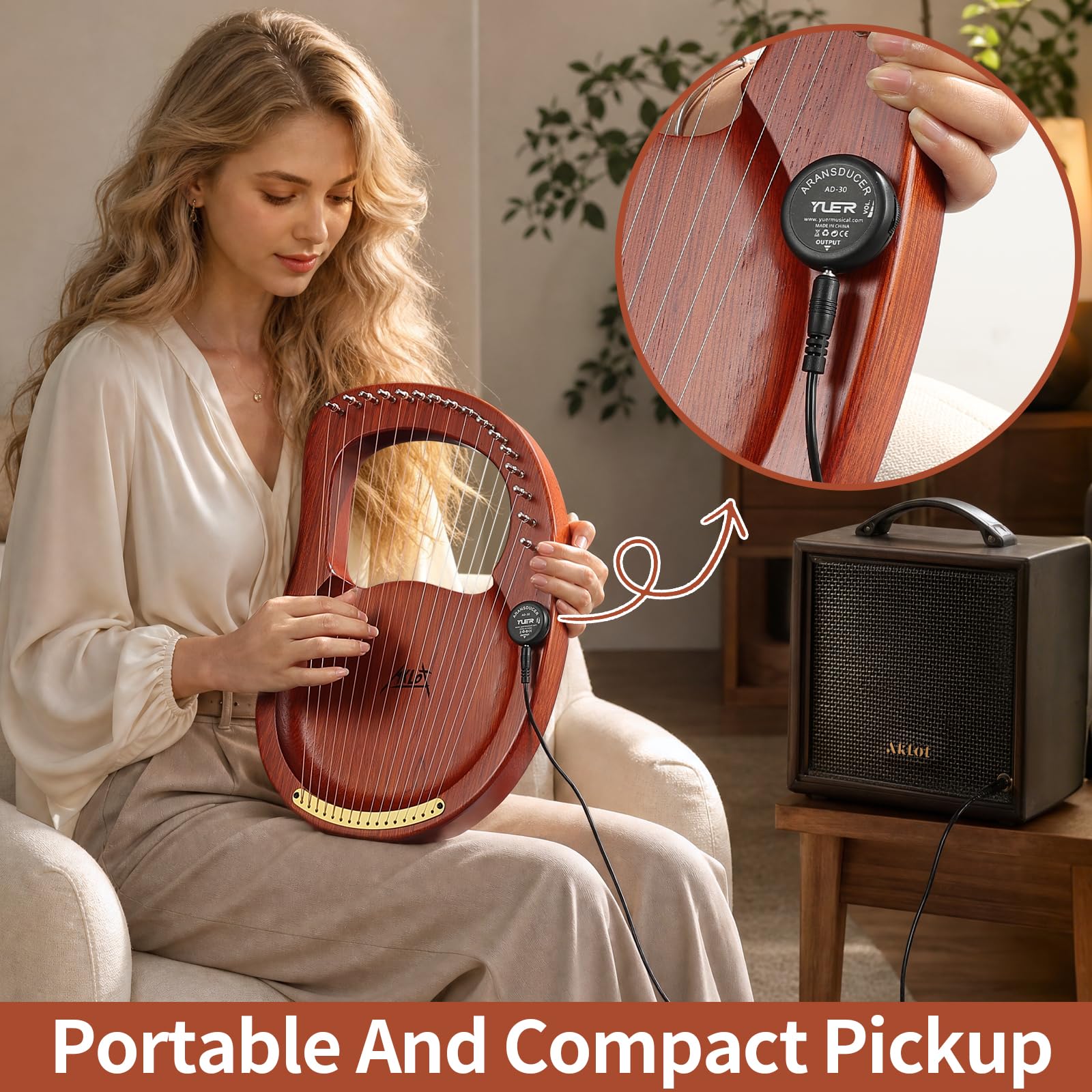 Aklot Lyre Harpe 7 cordes en acajou avec clé de réglage et sac de transport noir 16 Strings Harp