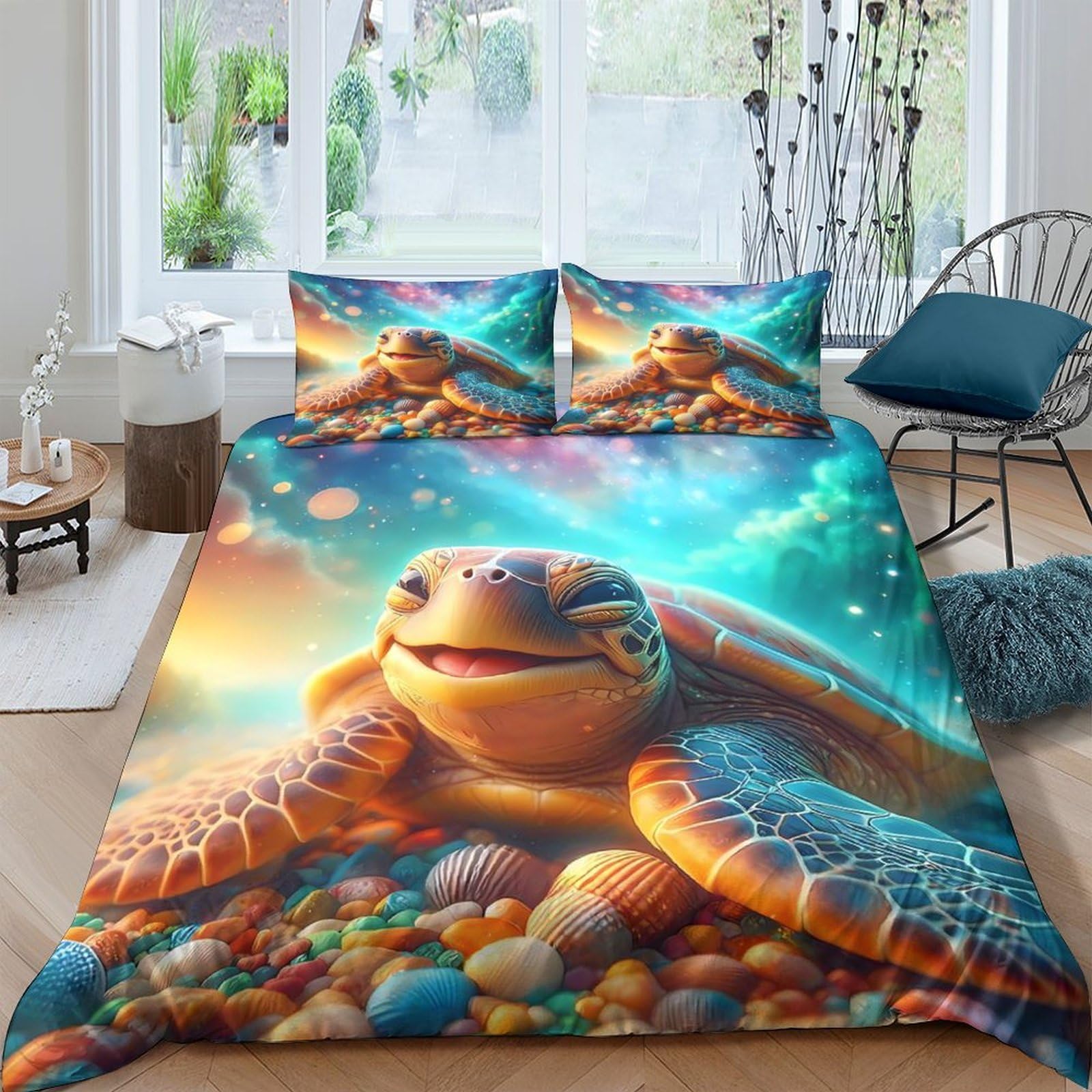 Ctjqhvkz Style-2 3D Printed Ocean Turtle Fitted Sheet Microfiber Anti-Slip Mattress Cover Bedroom Decor Dustproof Easy Care Single（135X200cm）