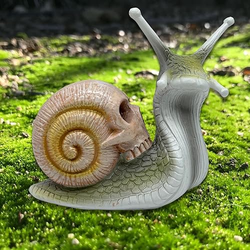 Escultura de calavera de caracol gótico para jardín, estatua de arte, estatua creativa de resina, esqueleto de terror, ornamento de escritorio,