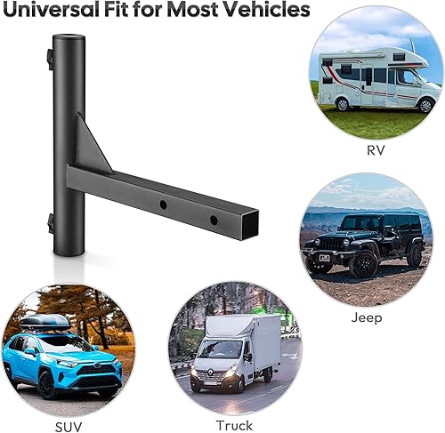 Miniatura 7 de Yescom Soporte para mástil de bandera de montaje de enganche de 2 pulgadas para 1 bandera con 2 tornillos anti-tambaleo SUV RV