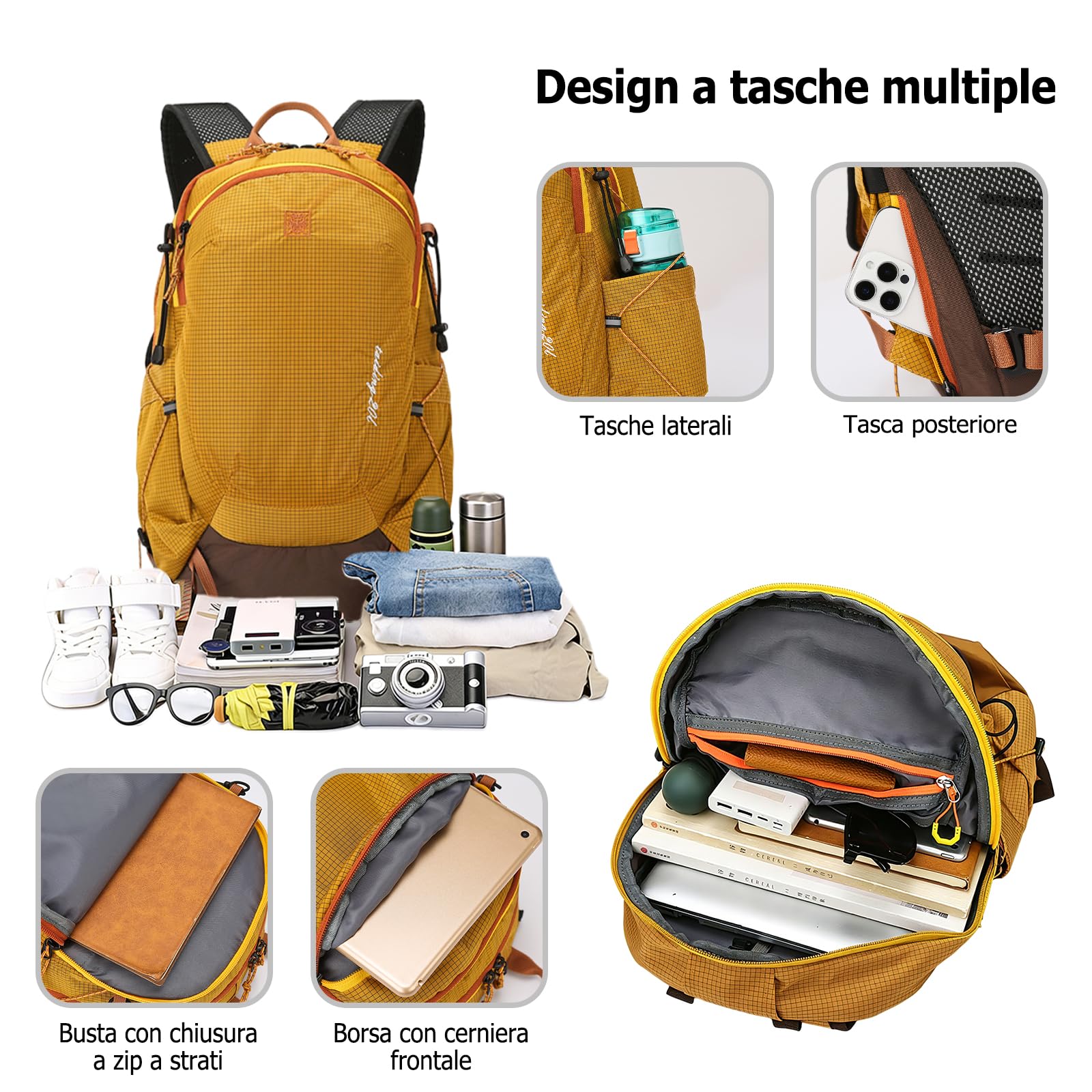 20L Zaino da Trekking Zaino Impermeabile Hiking Backpack Nylon Zaini Traspirante per Viaggi Sport Uso Quotidiano Rosa