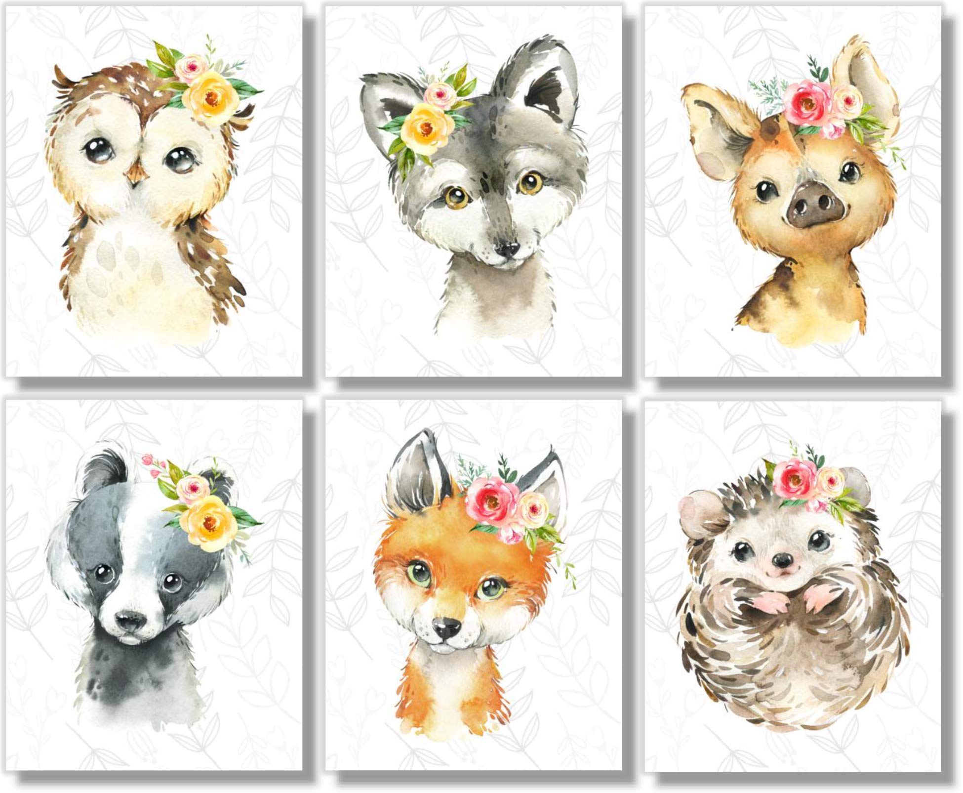 Woodland Animals Wall Art Prints - Nursery Decor - Set of 6-8x10 - Unframed - Watercolor