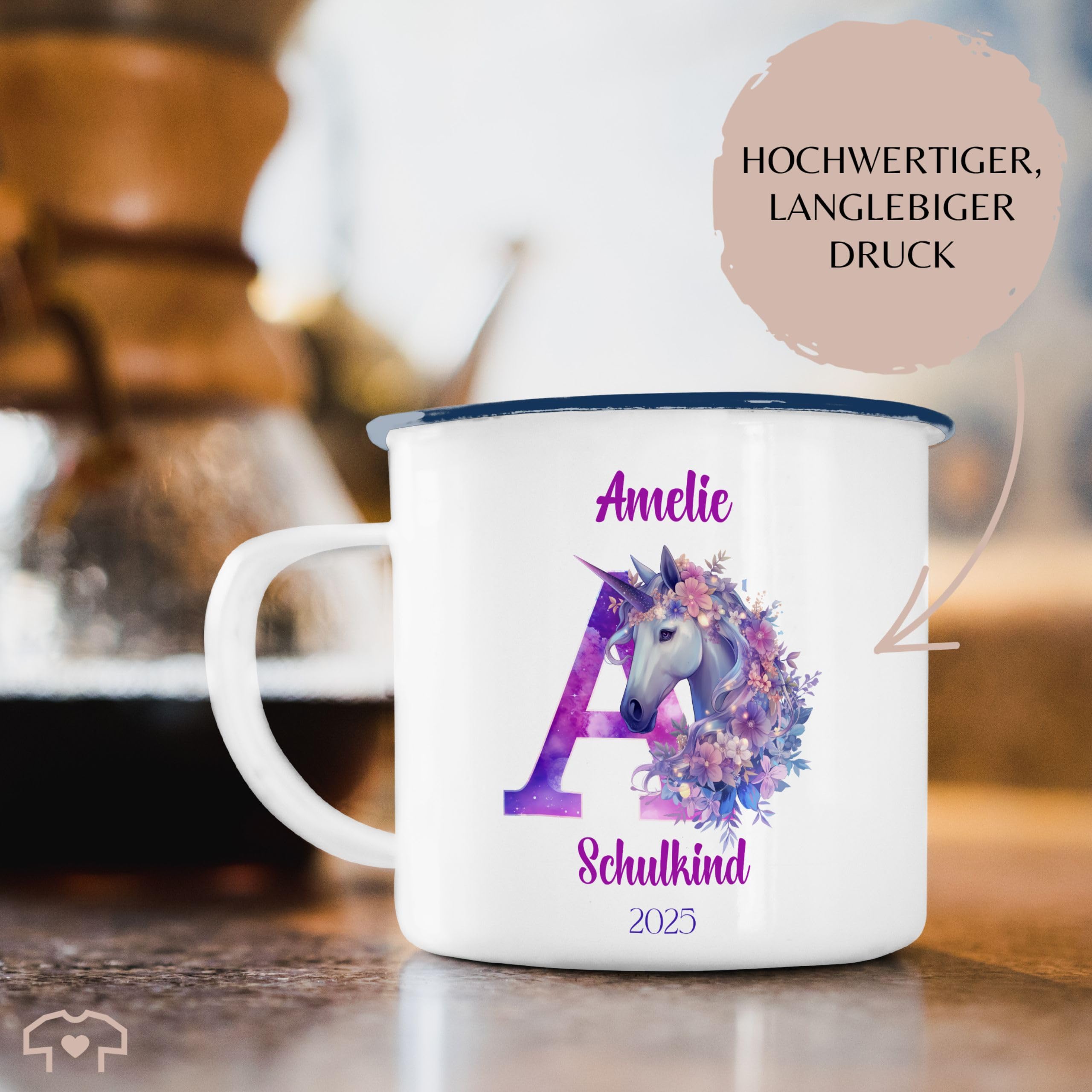 Emaille Becher Mit Einhorn-Motiv – Personalisierbar, 300 Ml, Perfekt Als Schulanfangs-Geschenk