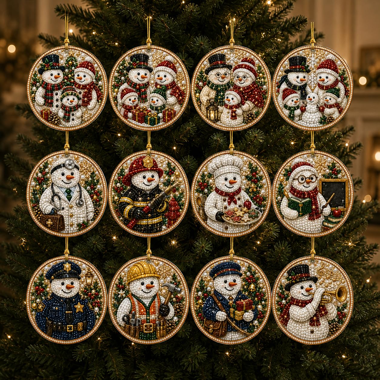 12 Pack Diamond Art Christmas Baubles, DIY Pearl Diamond Art Kits (#C)