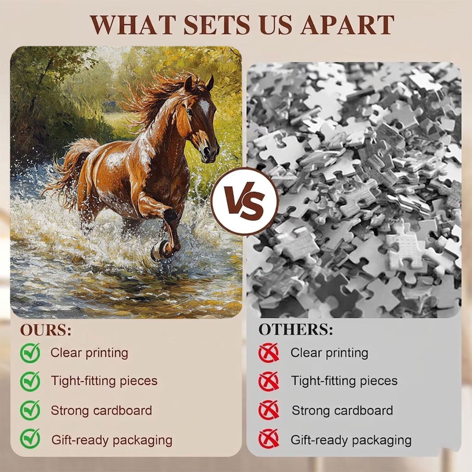 Puzzle 2000 Pezzi Classici, Puzzle cavallo fiume 99 x 70 cm, Gioco Educativo e Antistress in Legno con Poster Incluso, Ttività DIY per Famiglia, Regalo per Appassionati, Decor Parete Casa, f0-658