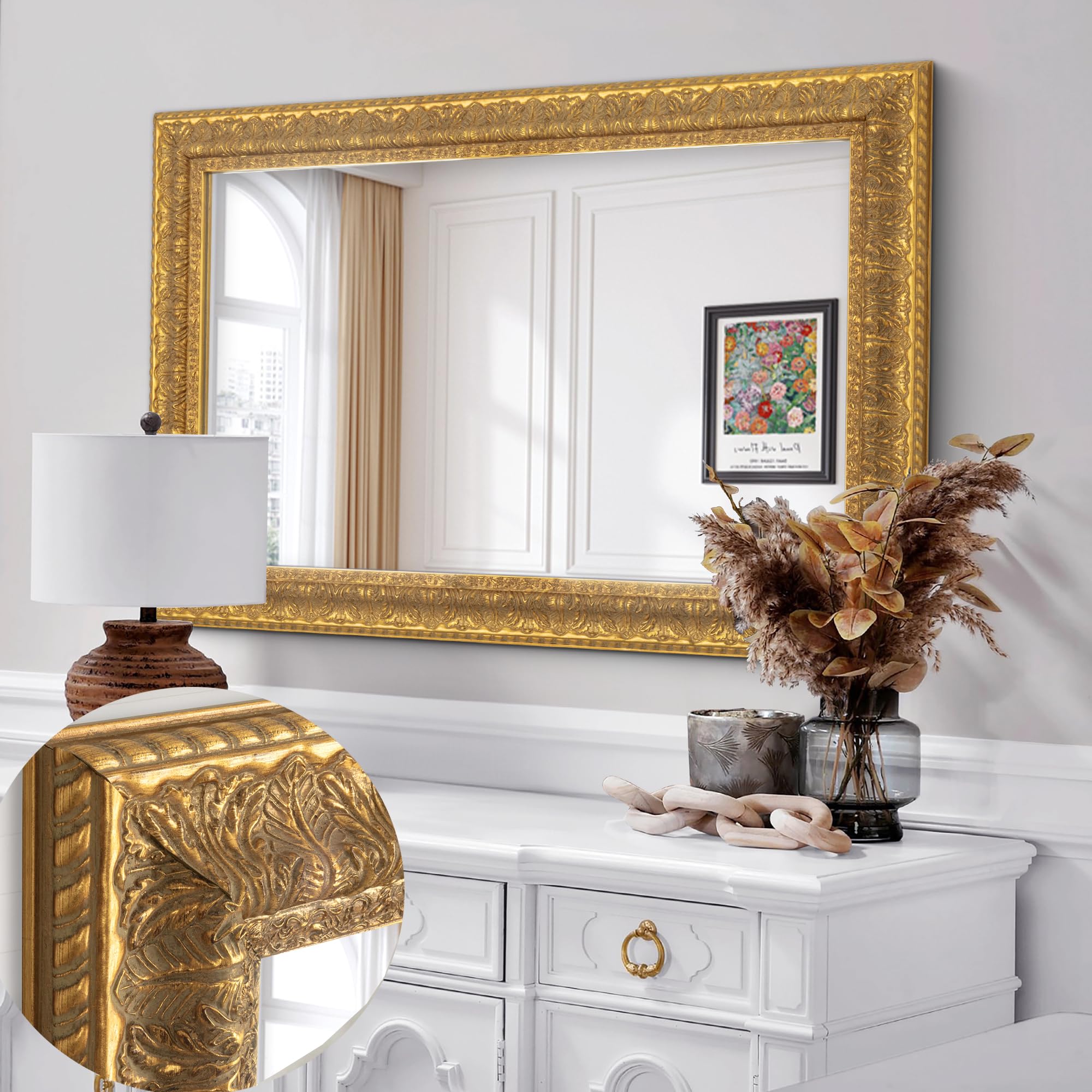 Amazon.com: Chende Vintage Gold Mirror for Decor, Large Bathroom