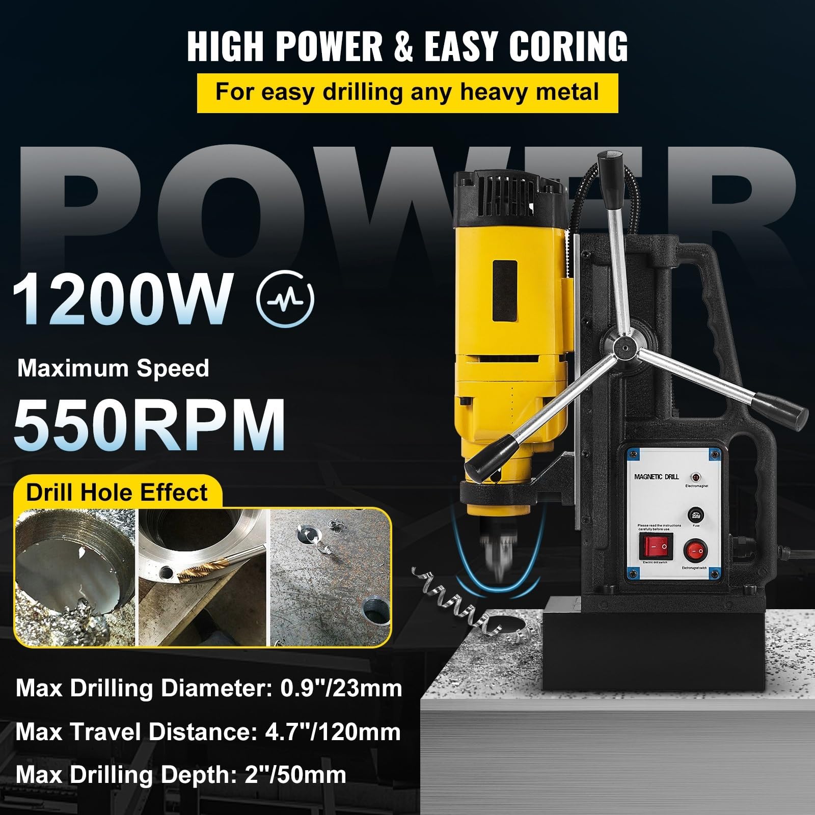 Taladro magnético de 1200W, 23mm, aburrido, MB-23, banco eléctrico, perforadora, máquina for ingeniería de estructuras de acero