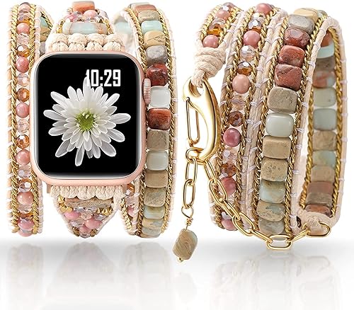 Handmade Boho Watch Band Compatible with Apple Watch 49MM 45MM 44MM 42MM 41MM 40MM 38MM Beaded Wrap Bracelet for iWatch Ultra, Series SE987654321,