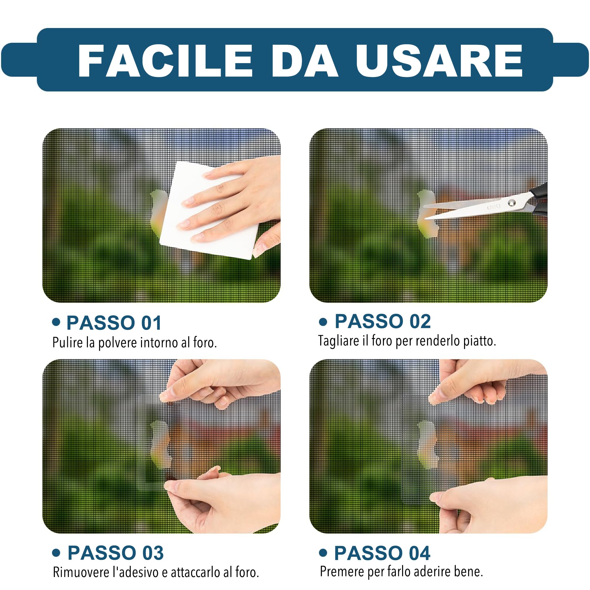 65pcs Nastro Ripara Zanzariere in 4 Dimensioni, Ripara Zanzariere Adesivo Invisibile, Adesivo Nastro Zanzariera Ripara per Protezione Dagli Insetti, Finestre e Porte, Grigio