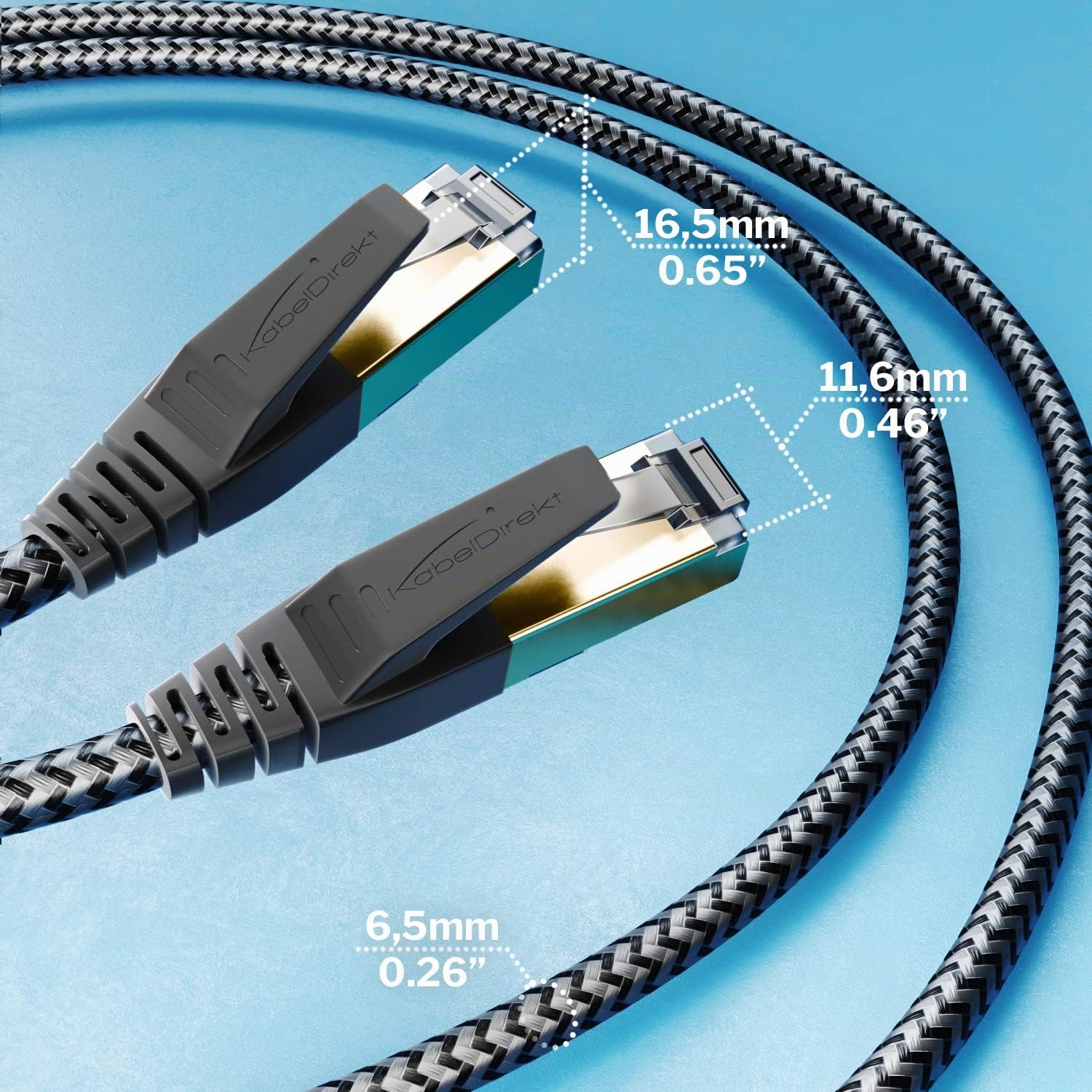 KabelDirekt Cable Ethernet CAT8 – 0,3m – Internet, patch & cable de red con diseño de trenzado flexible a prueba de rotura & velocidades de bits ultra-rápidas de 40Gbps (CAT8.1)