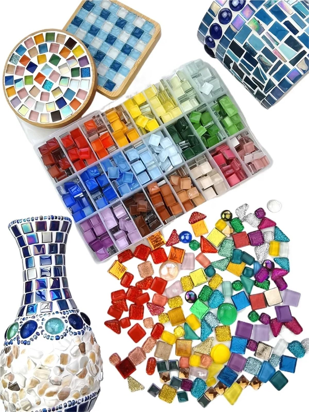 Azulejos de mosaico para manualidades, azulejos de mosaico multicolor, fabricación de cristales, suministros de manualidades, vidrio de arte alrededor de 800-1000 piezas, 1 kg (color 23)
