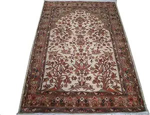 Bird Love Tree Life Hand Knotted Silk Wool Area Rug (6 x 4')