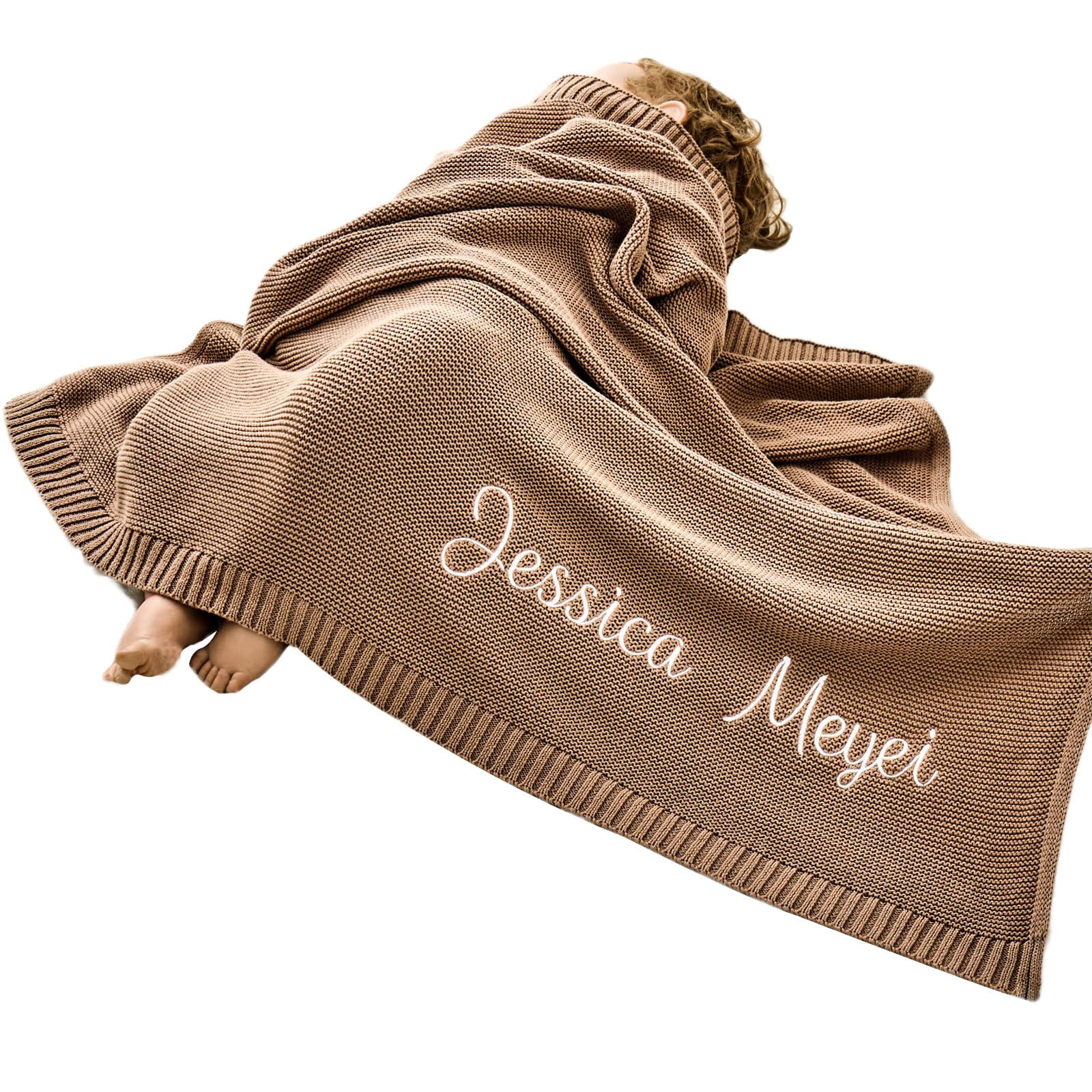 Personalized Custom Embroidered Chunky Knit Baby Blanket, 40 * 30 inch, Handmade Nursery Blankets, Newborn Baby Gifts for Boy/Girl, Birthday