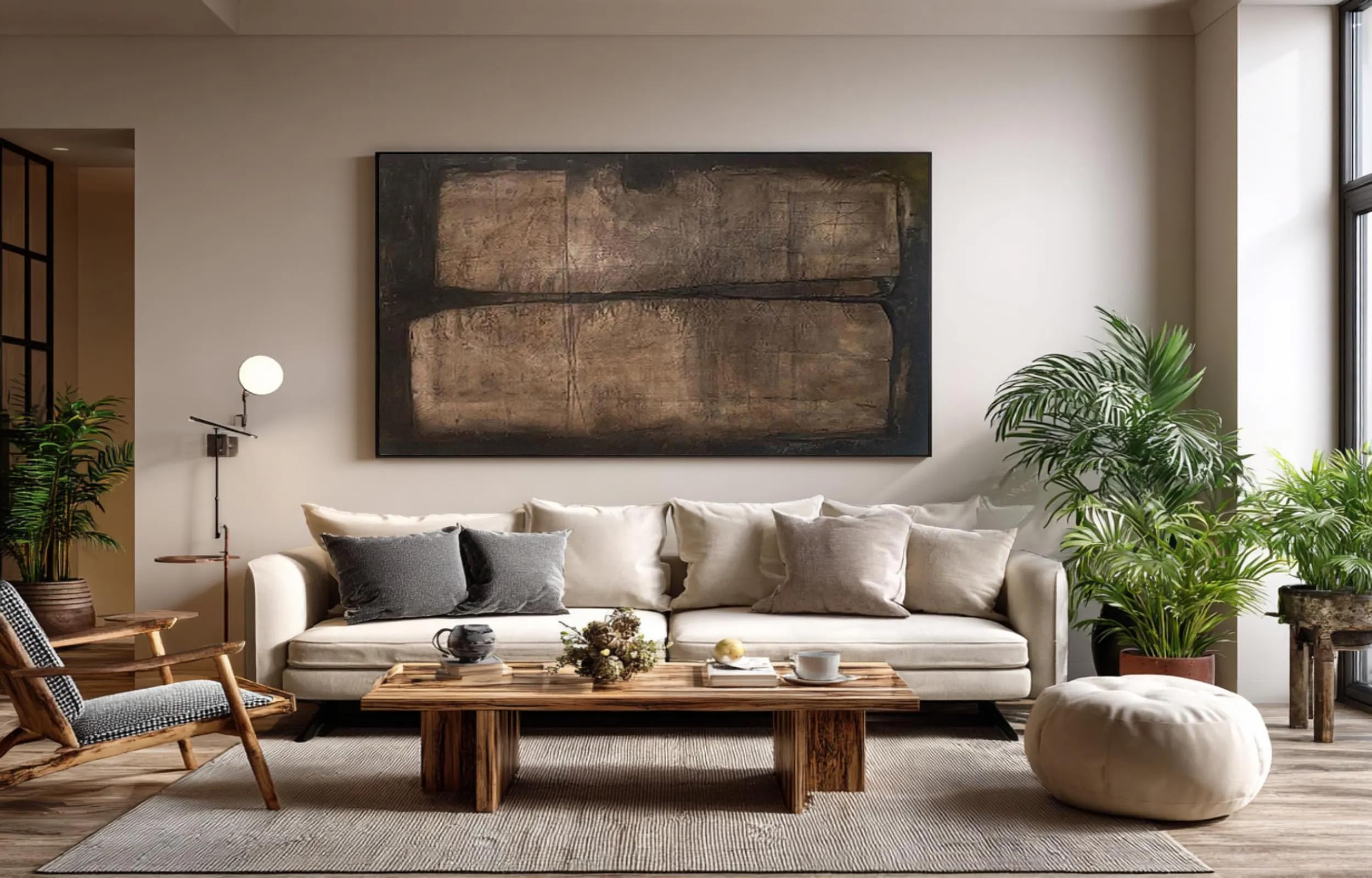 UUDEZO Cuadro abstracto texturizado para pared, pintura al óleo, decoración moderna y orgánica para sala de estar (80x160cm (31x63in)