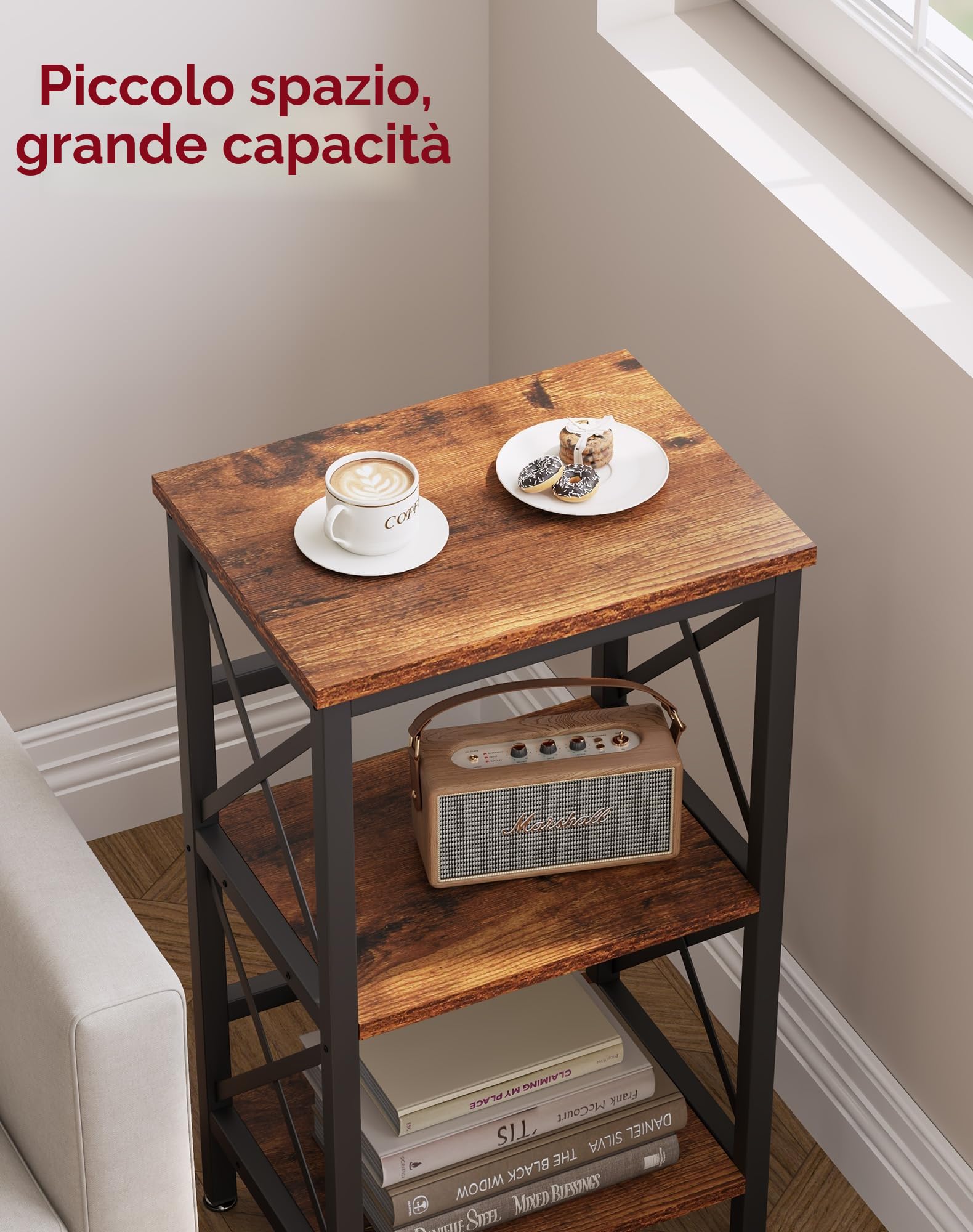 YMYNY Libreria, Scaffale a 3 Ripiani, Scaffale per piante, Scaffale per Microonde, per Bagno, Cucina, Ufficio, Studio, Camera da Letto 40×29×75CM Marrone Vintage HST008H