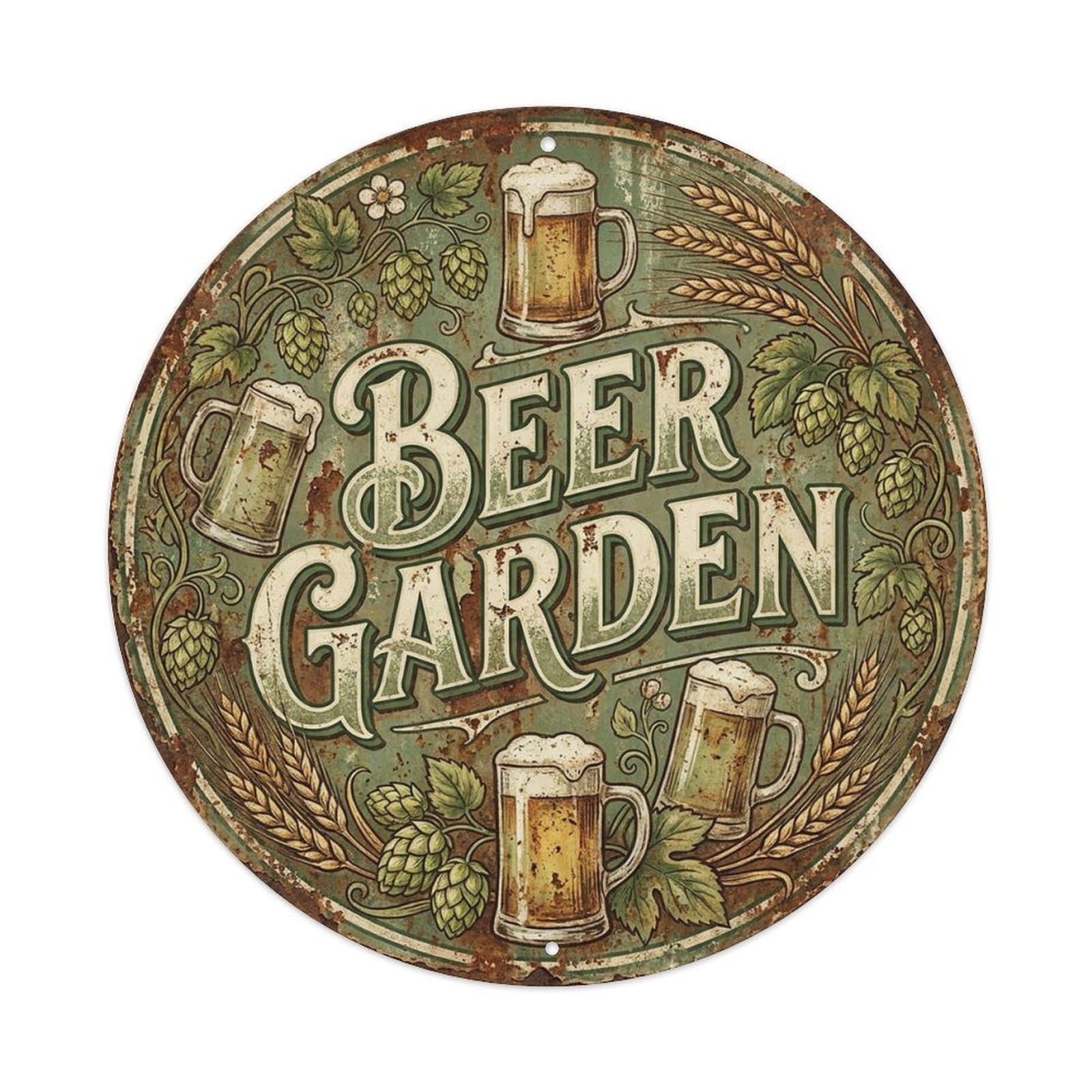 Vintage Beer Rustic Beer Garden Retro Bar for Pub Vintage Metal Tin Sign Plaque Wall Decor for Cafe, Club Bar, Office, Garden Metal Poster 8x8Inch