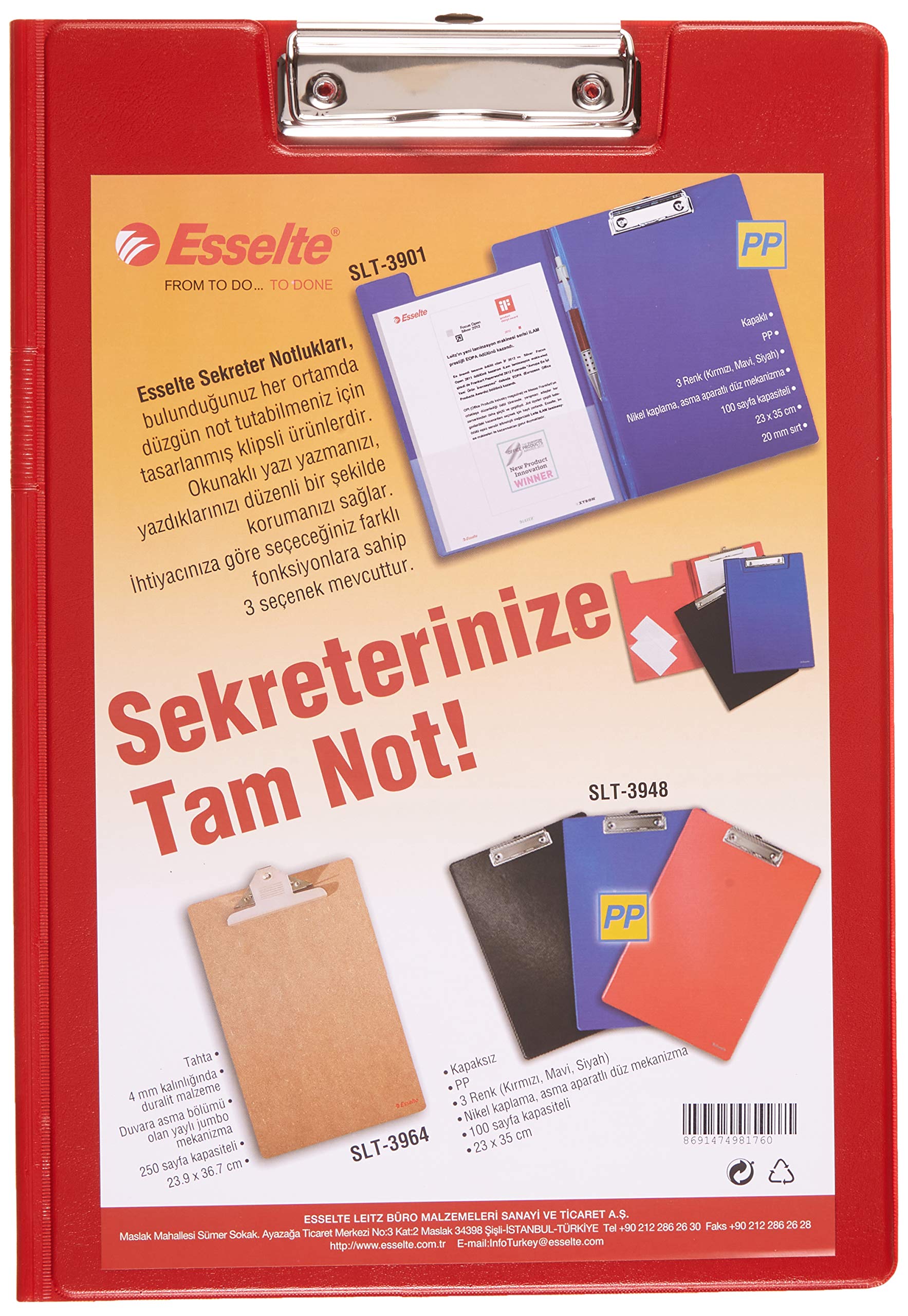 Esselte 39011525 - Portatore segretario, con coperchio, rosso,