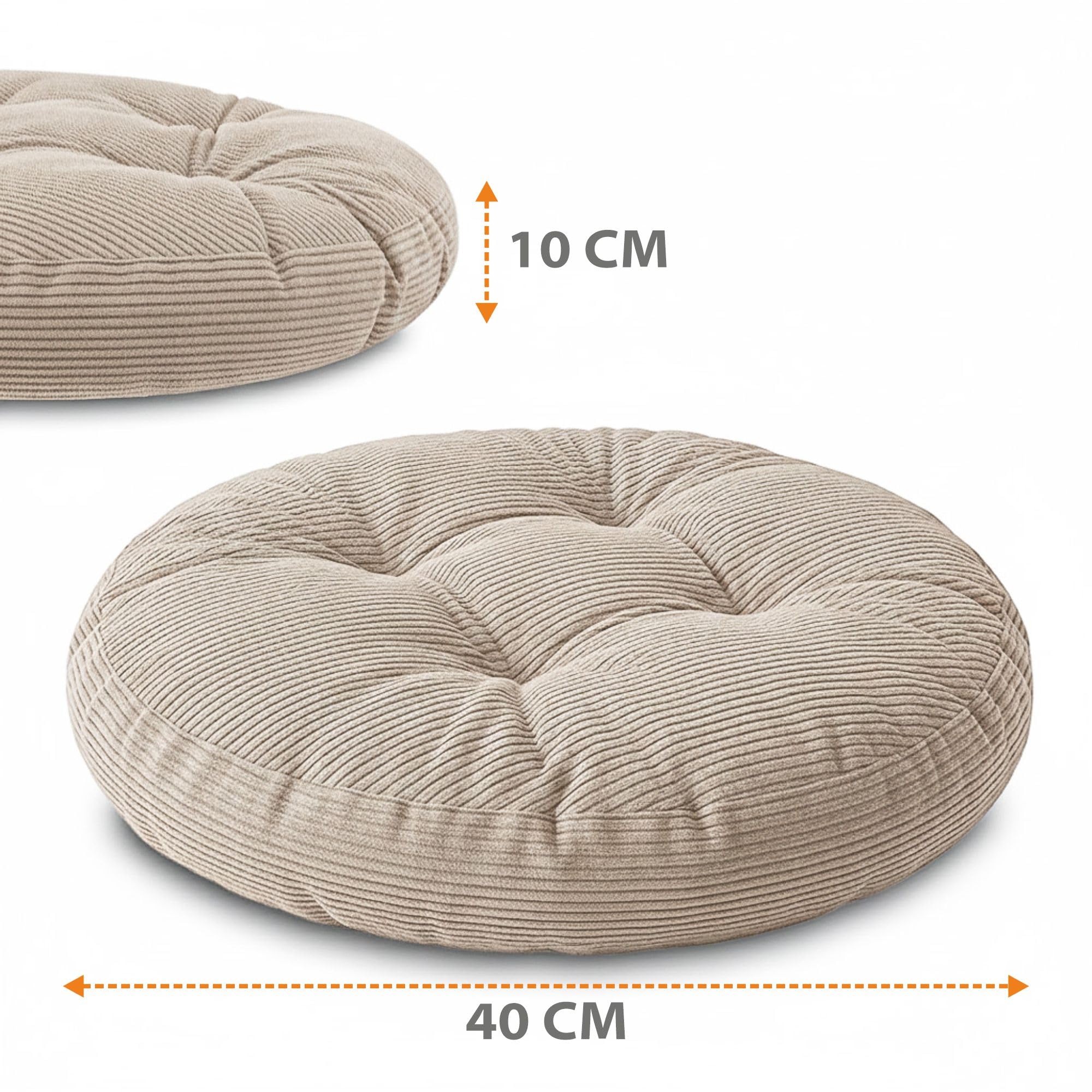 Coussin de Chaise Rond 40 cm Lot de 2 en Velours Côtelé Moelleux