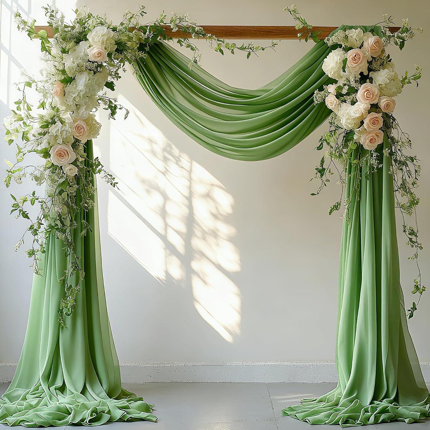 Ivory Wedding Arch Draping Fabric - 31" x 20FT Sheer Chiffon Panel - Wrinkle-Free Backdrop Drapery for Ceremony, Bridal Shower, Arbor Decoration, Party & Event Décor, Ivory, 2 Panels thumbnail