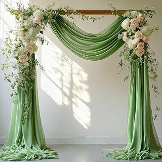 Sage Green Wedding Arch Draping Fabric - 31" x 20FT Sheer Chiffon Panel - Wrinkle-Free Backdrop Drapery for Ceremony, Bridal Shower, Arbor Decoration, Party & Event Décor, Sage Green, 2 Panels
