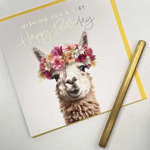 Miniatura 4 de Old English Co. - Tarjeta de cumpleaños con diseño de llama para ella, bonita tarjeta de cumpleaños floral de llama para mujer, lindas tarjetas de