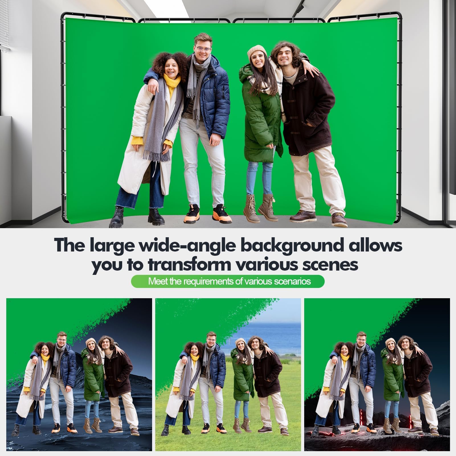 EMART Fond Vert avec Support 2,4 x 4 m, Grand Fond Chromakey