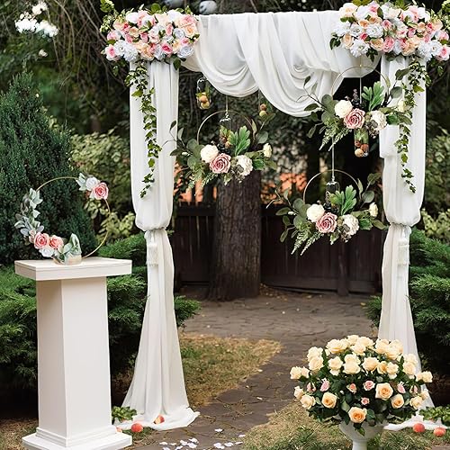 Miniatura 2 de GUDELAK 12 piezas de centro de mesa de aro floral de metal de 12 pulgadas con soporte para mesa, anillo de corona de oro de macramé de metal con 12