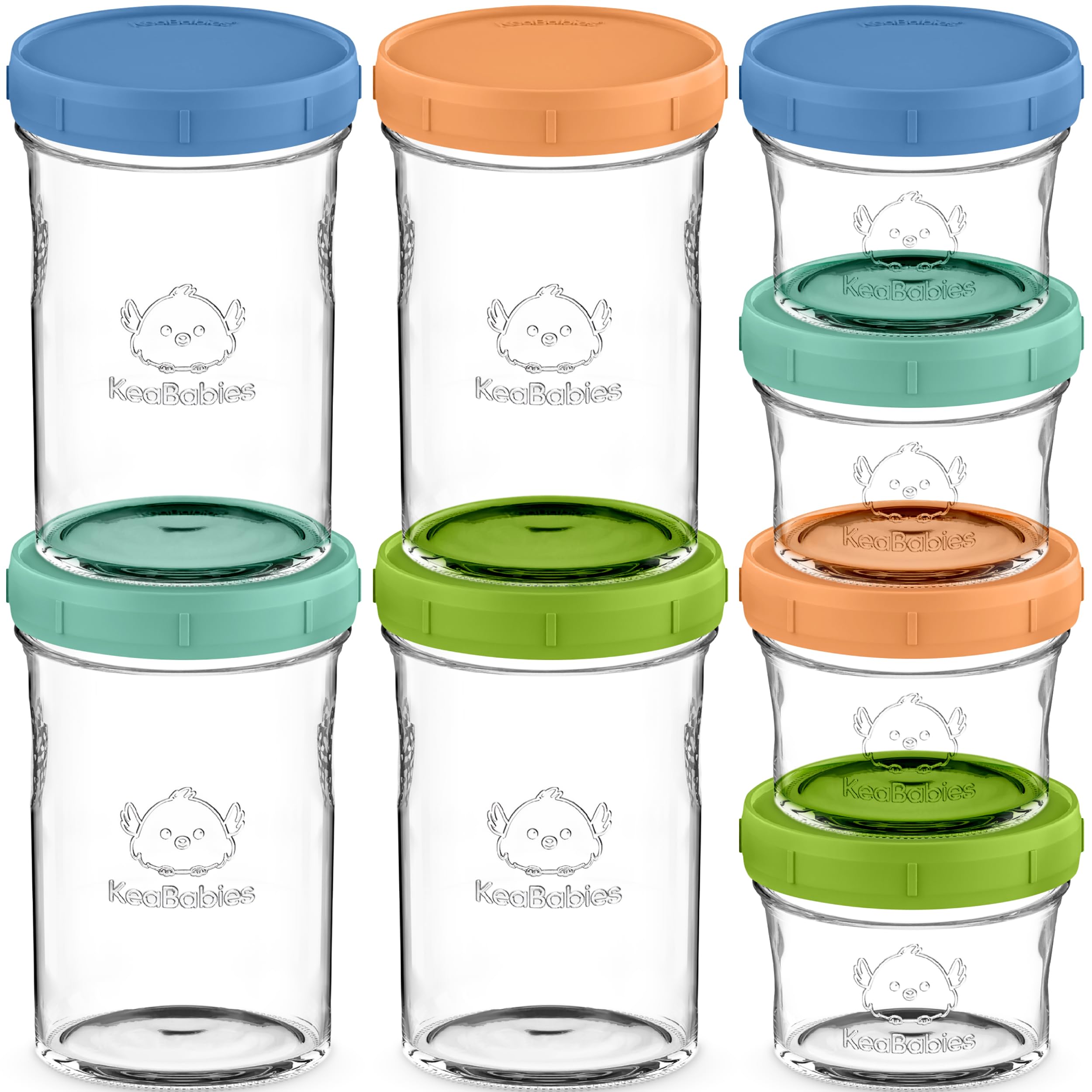 KeaBabies 4pk 8oz & 4pk 4oz Glass Baby Food Containers with Lids - Leak-Proof, Microwavable Small Glass Jars, Baby Purees & Toddler Snack Storage Containers, BPA-Free, Dishwasher & Freezer Safe (Kea)