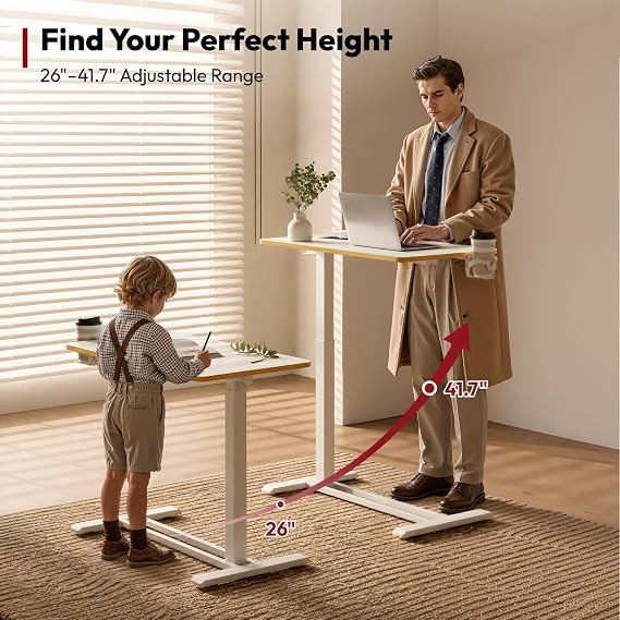 SANODESK 32''Pneumatic Adjustable Overbed Bedside Table with Hidden Casters