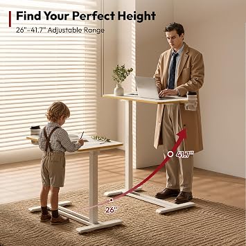 SANODESK 32''Pneumatic Adjustable Overbed Bedside Table with Hidden Casters