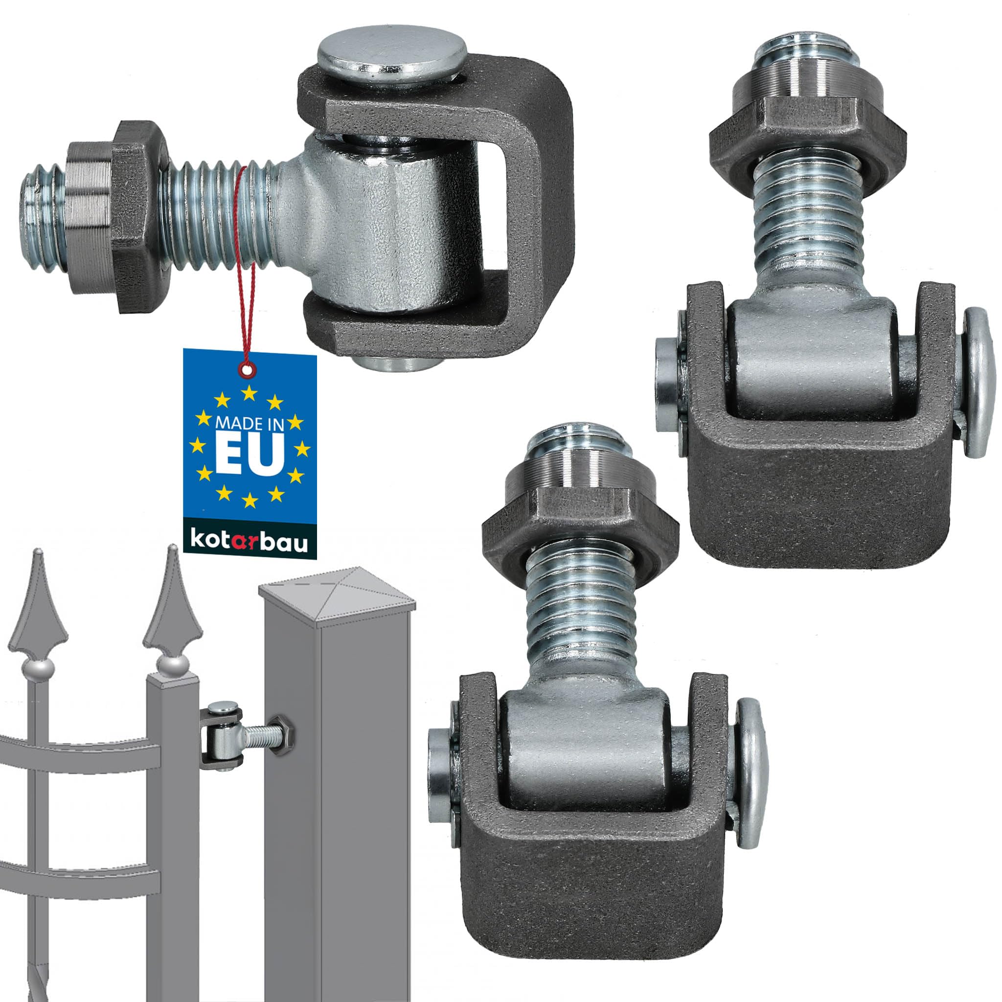 Kotarbau Set Of 2 Kotarbau® Adjustable Door Hinges M12 Weld-On Hinge S235jr Galvanised Steel Door Hinges Silver Adjustable Hinge Gate Hinges Door Hinge Gate Rod