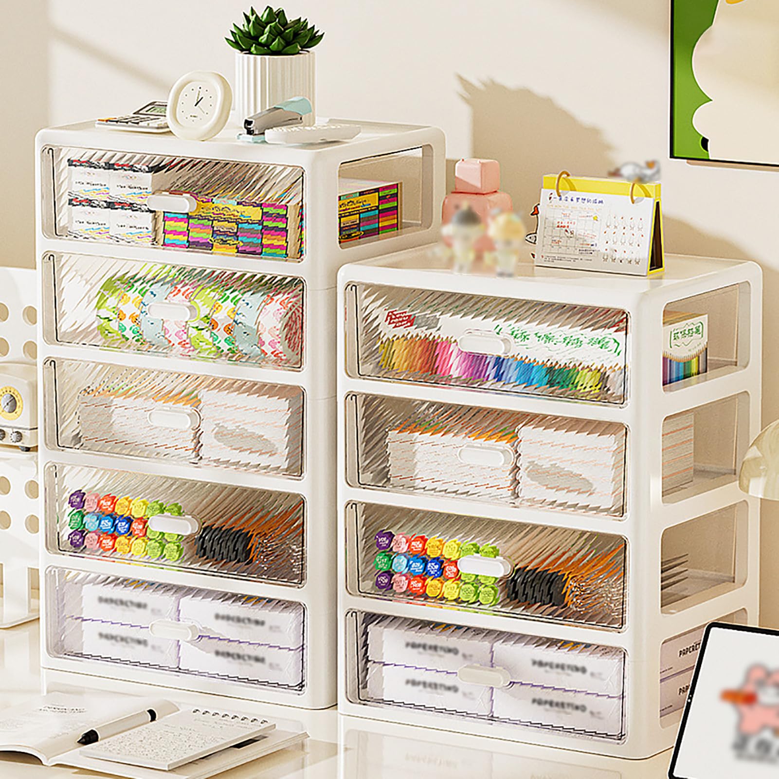 Cassettiera compatta in plastica a 6 strati con cassetti trasparenti, per scrivania verticale per artigianato e articoli per la casa, design scorrevole liscio