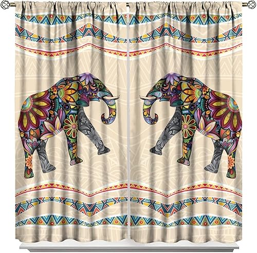 Miniatura 9 de Cortinas opacas de elefante, estilo étnico indio, bohemio, flores de loto de elefante blanco y negro, divertidas cortinas con patrón de animales