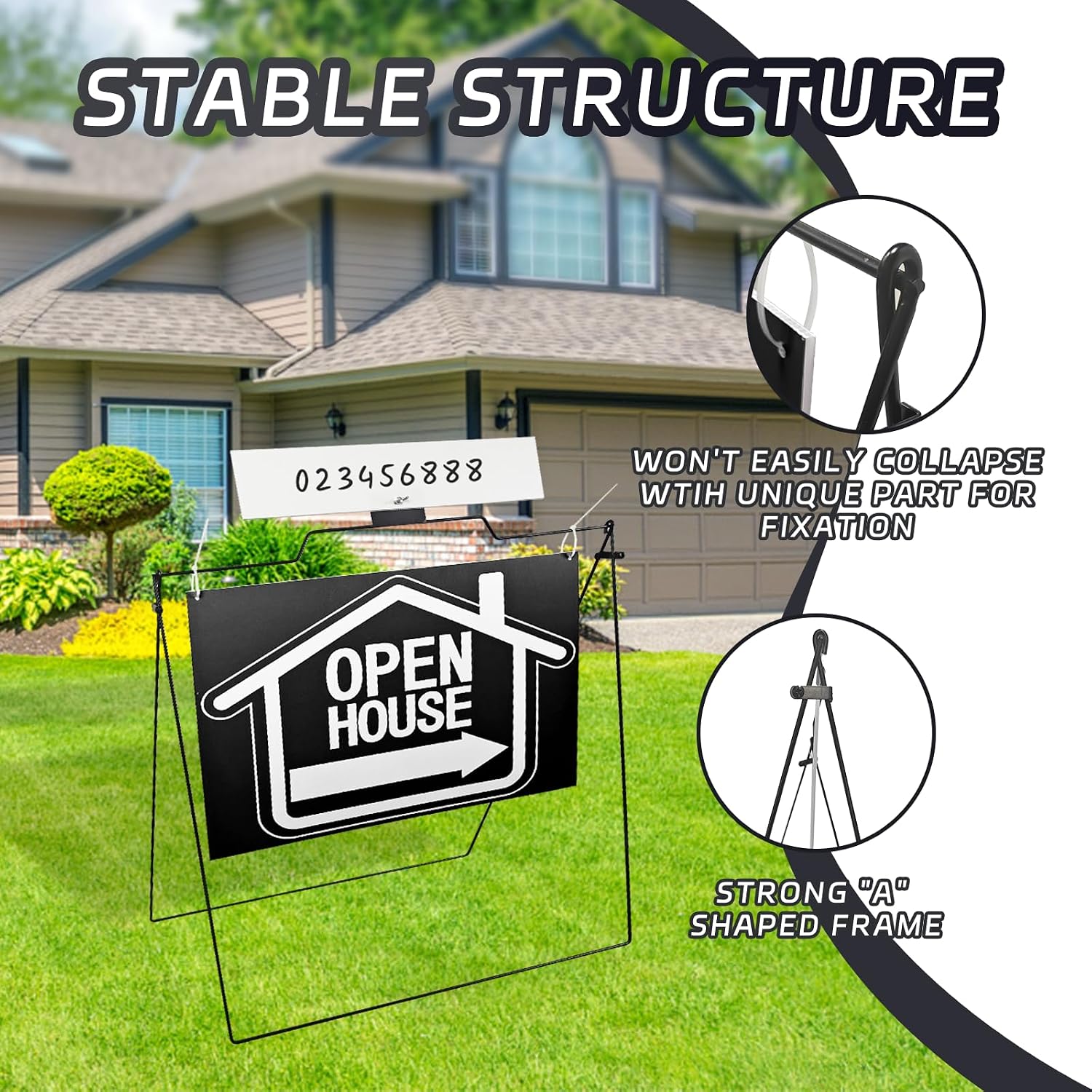 5 Pack Open House Signs for Real Estate - Real Estate Signs with 30“x28" 5 A-Frame Stands – Weatherproof Open House Banner and Realtor Sign