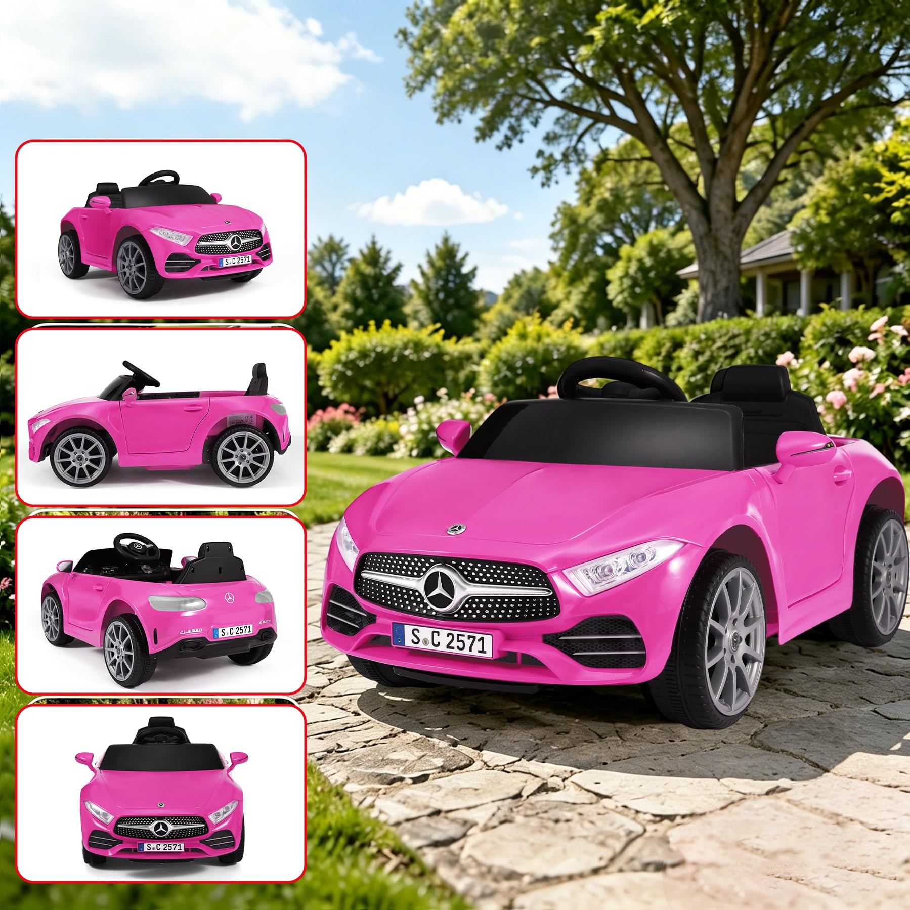 ORYXEARTH Kinder Elektroauto, 6V Kinder Elektroauto Kinderfahrzeug mit 2.4G-Fernbedienung, Hupe, Bluetooth-Musik, USB und AGM Blei-Säure-Batterie, 25W Motoren, 2-5km/h für Kinder 3-6 Jahre，Rose